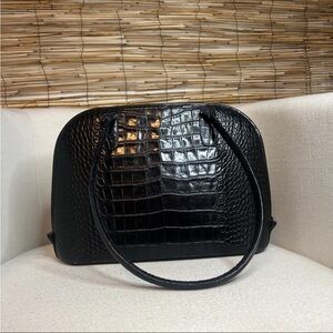JACK GEORGES Elegant Black Crocodile-Embossed Women's Bag